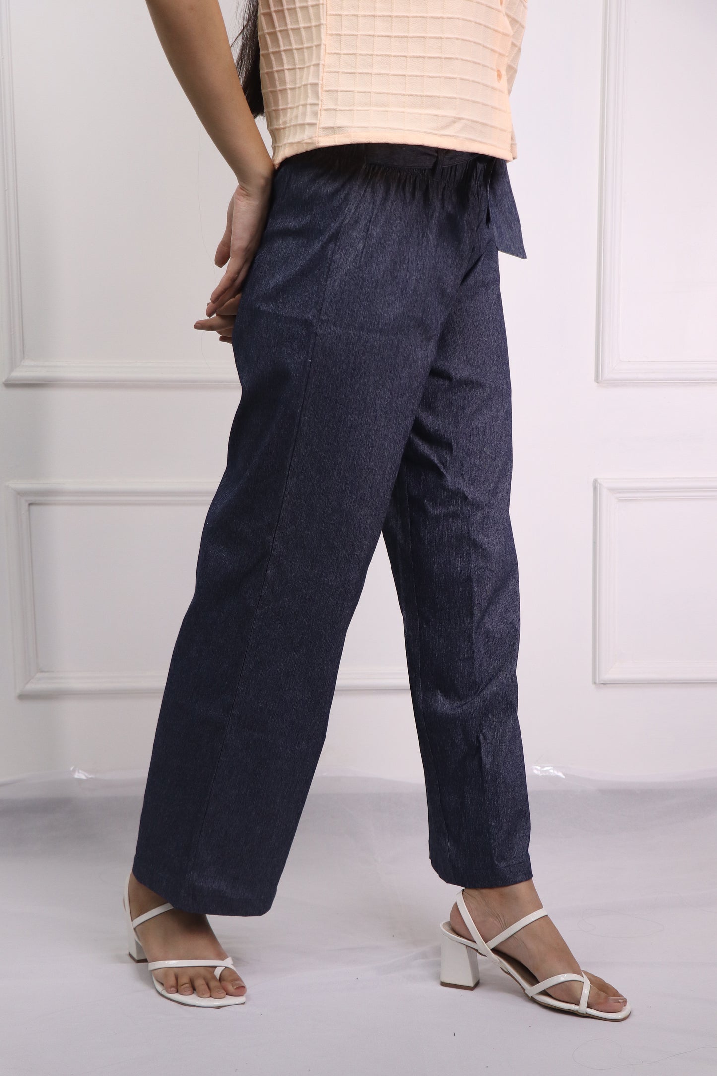 Denim Look Cotton Stretch Pants