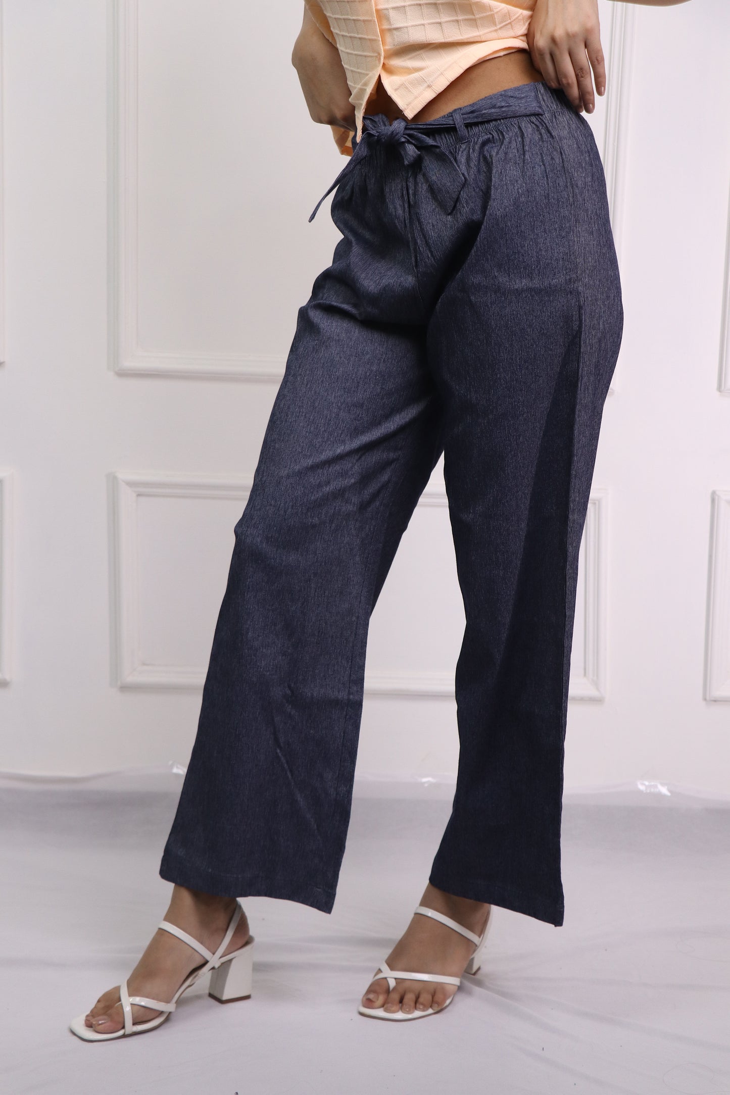 Denim Look Cotton Stretch Pants
